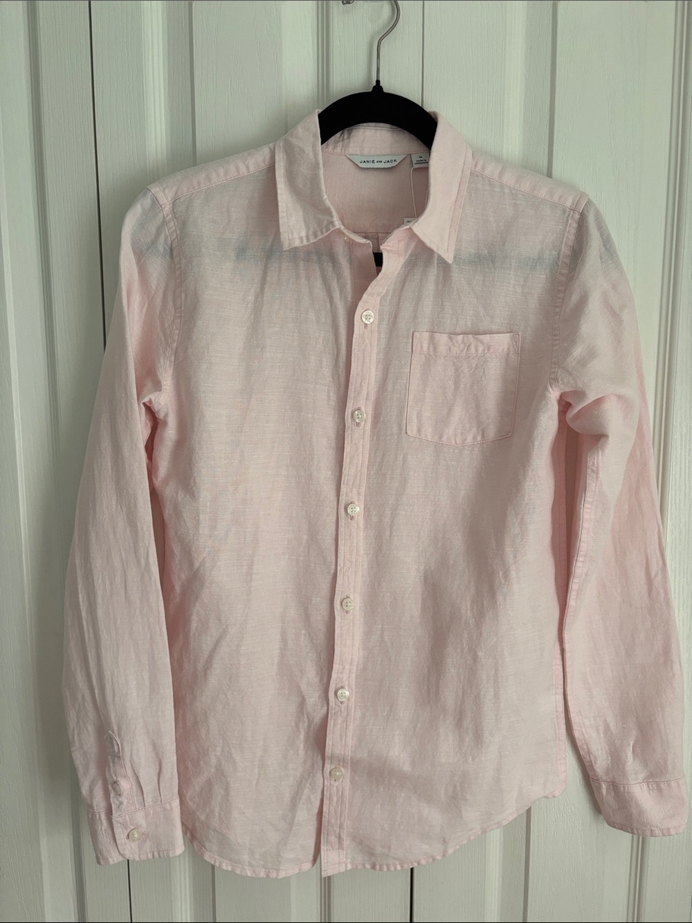 Janie  and Jack Cotton and Linen Blend Button Up Shirt. Light Pink. Size 16